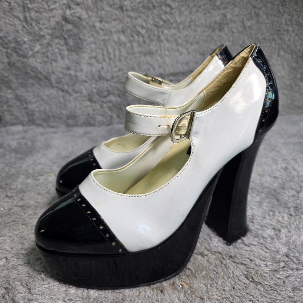 Ellie Shoes Mary Jane Platform Black White Tuxedo Wingtip Women Size 9 Flaw